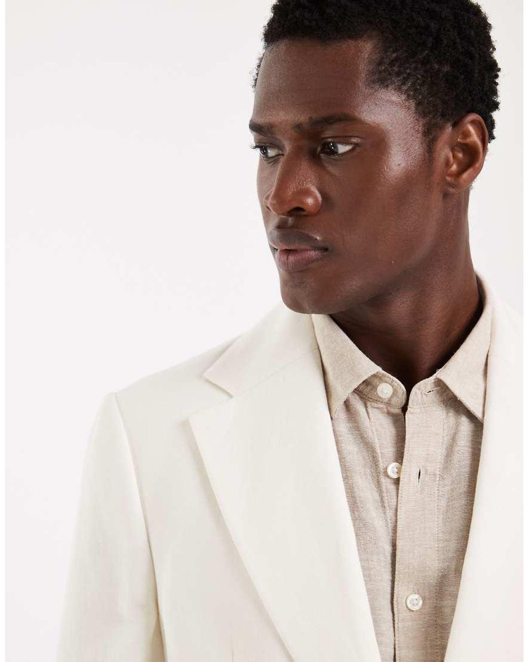 ASOS Natural Mix & Match Linen Rich Slim Suit Jacket for men