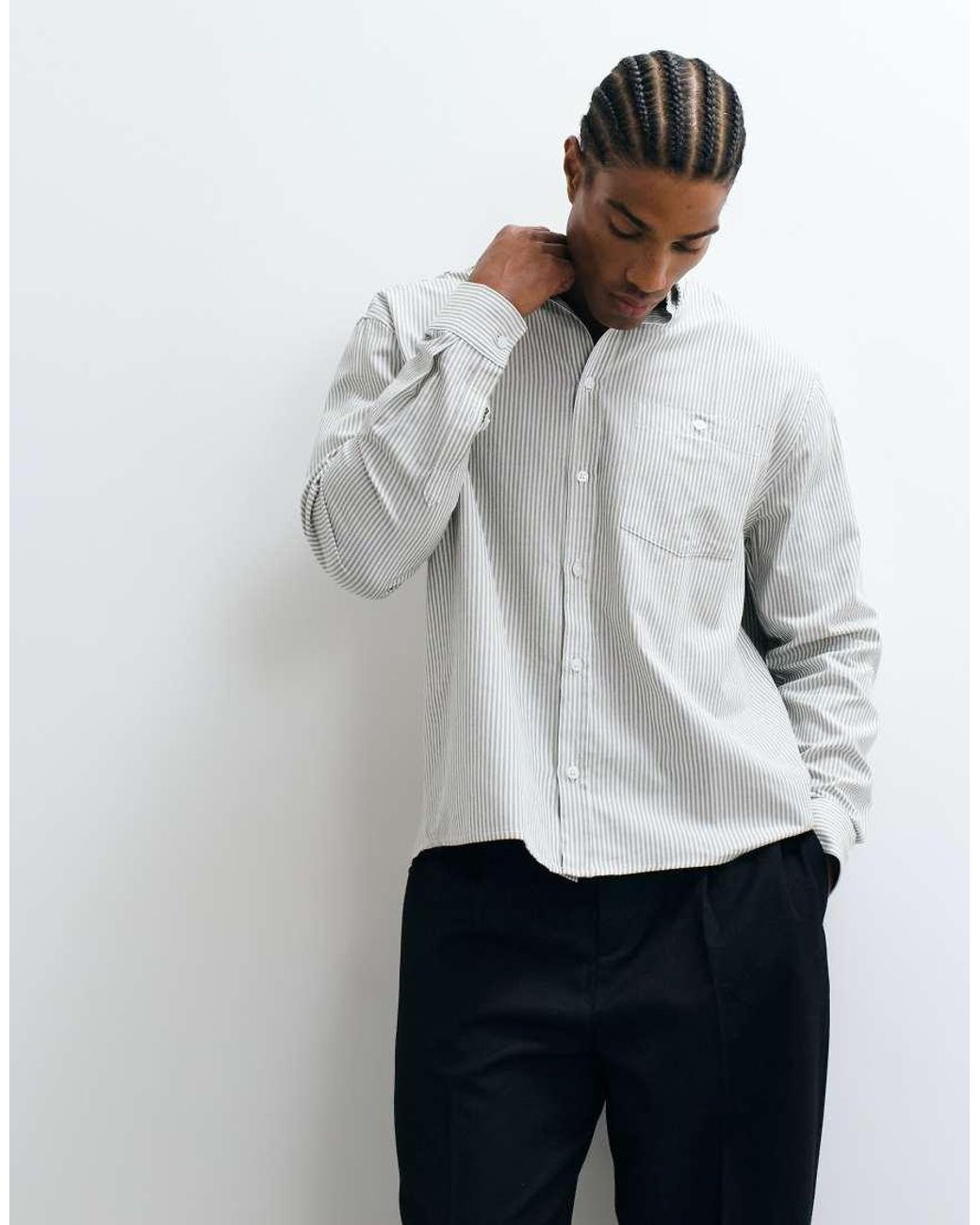 ASOS Gray Relaxed Oxford Stripe Shirt for men