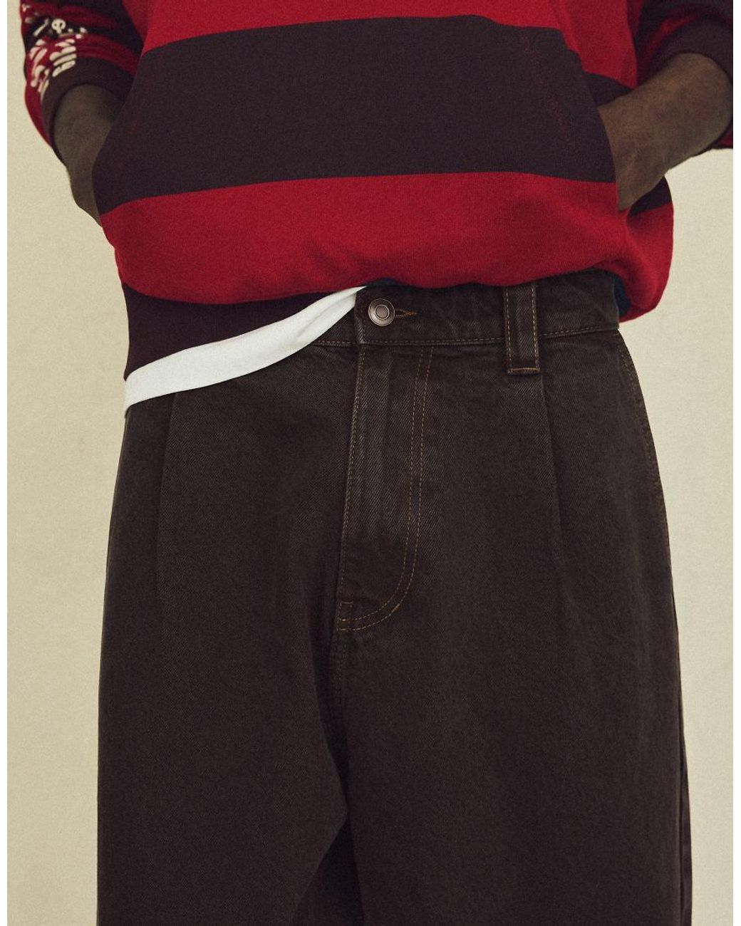 Bershka Brown Wide-Leg Darted Jeans for men