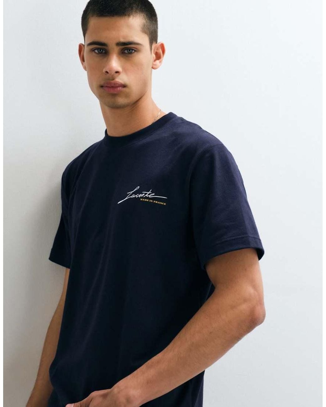 Lacoste Blue Embroidered Script Short Sleeve T-Shirt for men