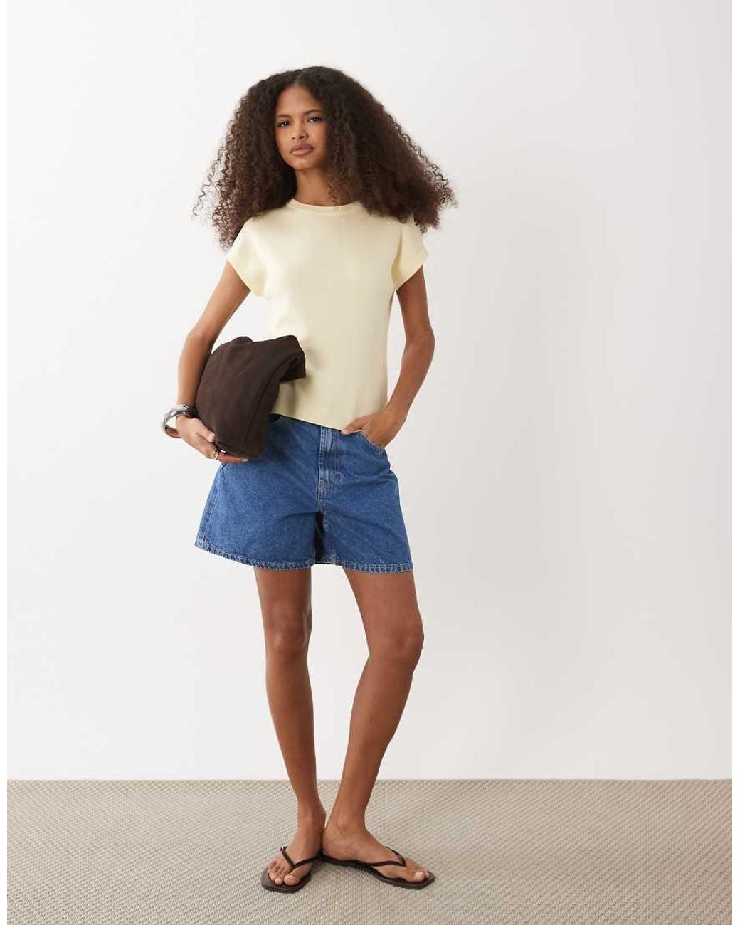 Mango Brown Knitted Short Sleeve Top