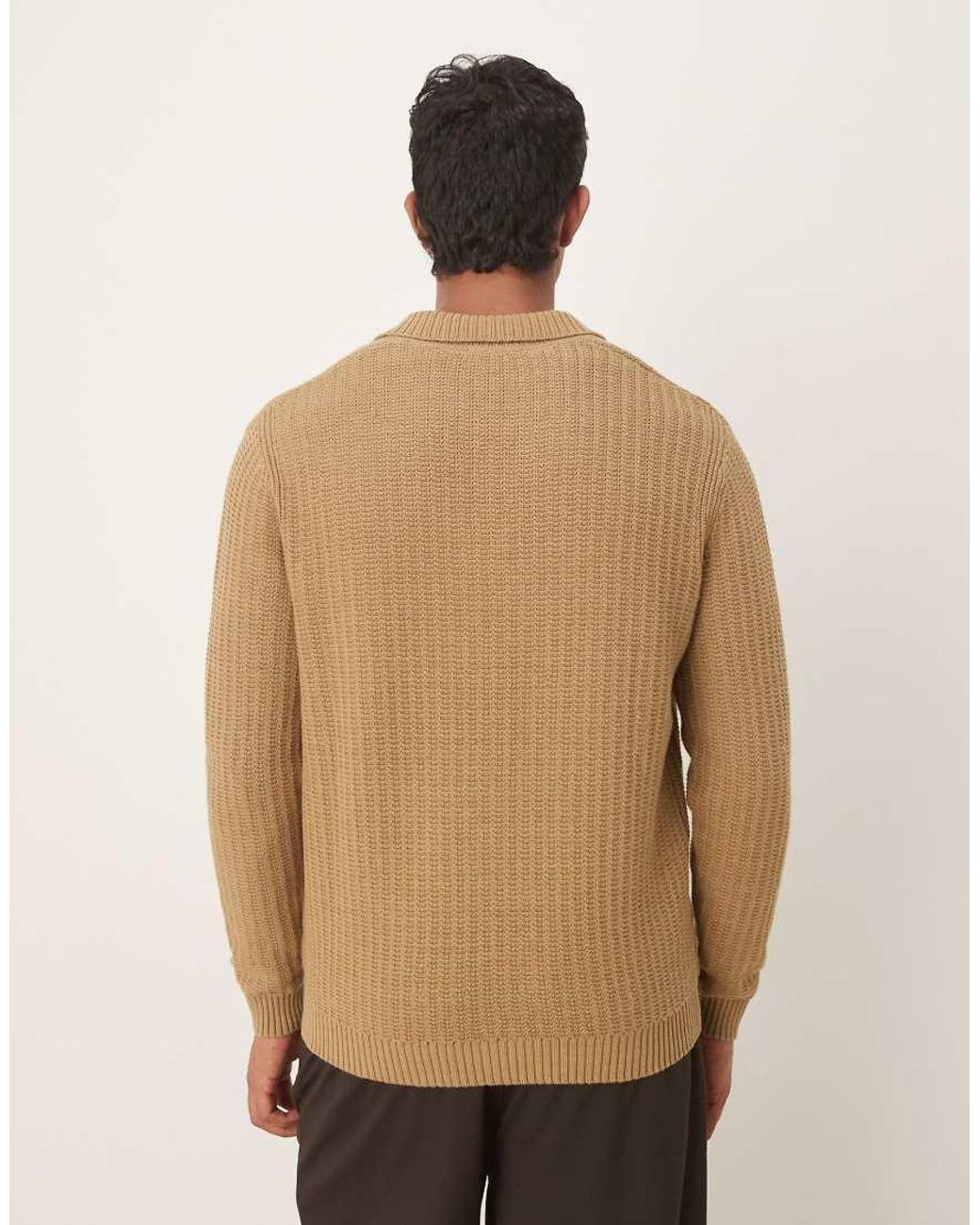 Mango Natural Knitted Open Collar Polo Shirt for men