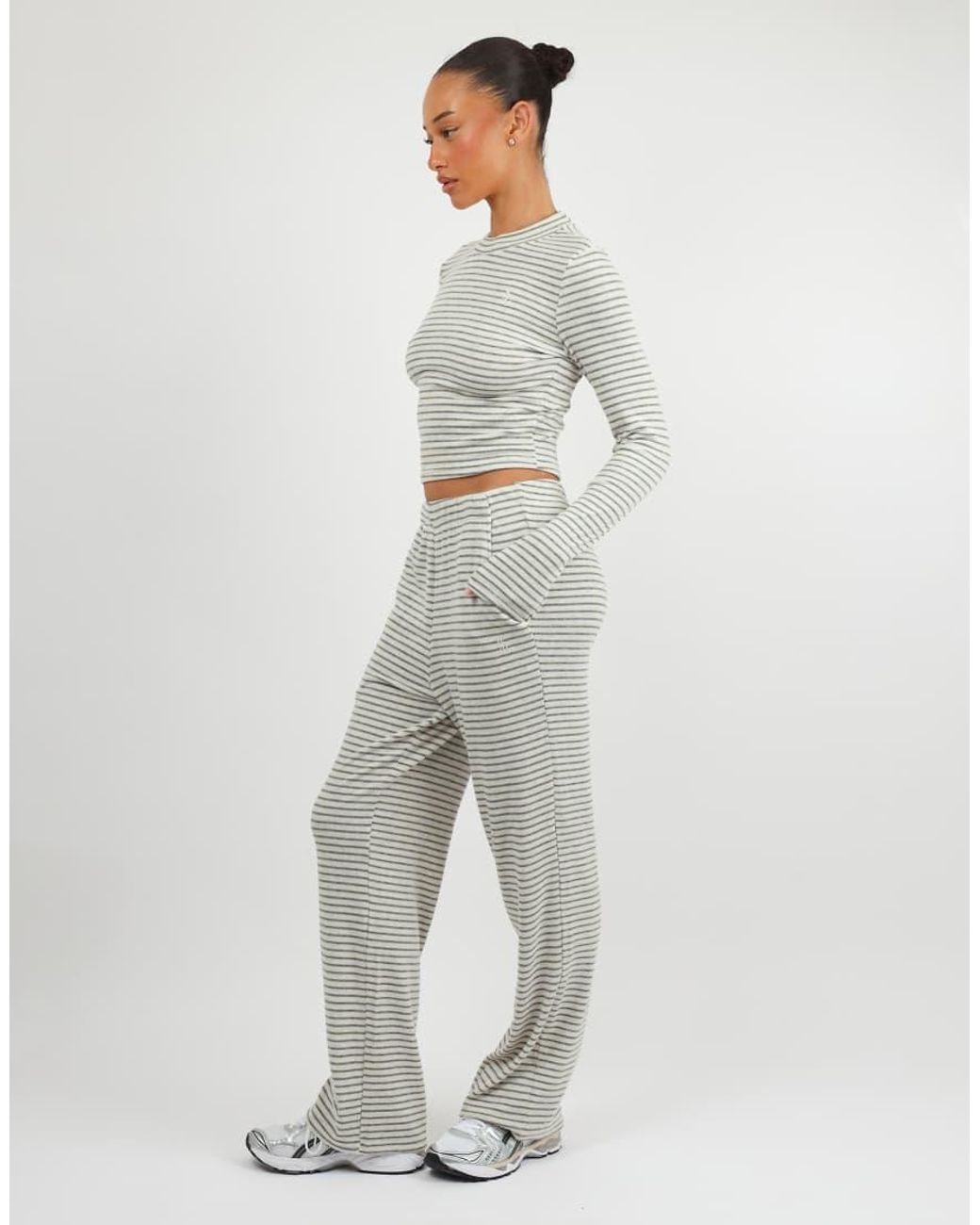 SIMMI Gray Monique Soft Stripe Fine Ribbed Long Sleeve Top