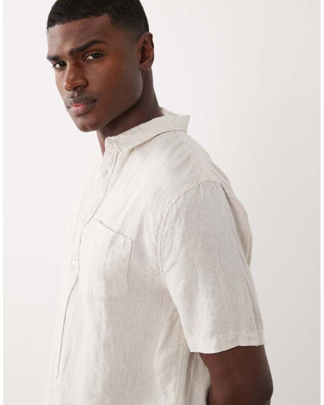 Cotton On Natural Relaxed Linen Mix Short Sleeve Shirt for men