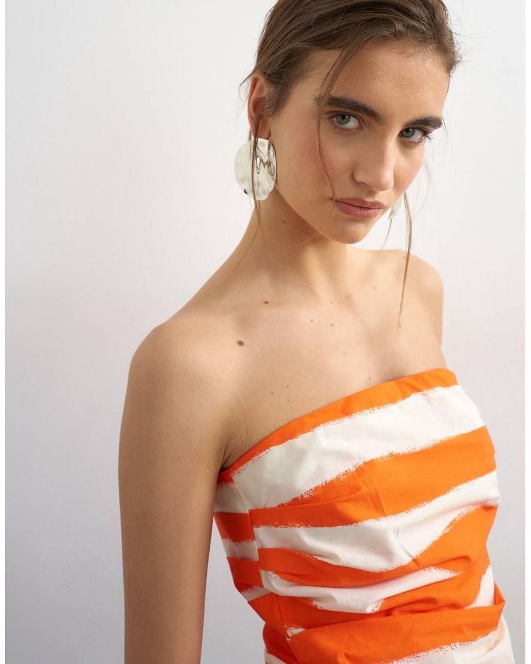 TOPSHOP Orange Gathered Bust Bandeau With Peplum Hem