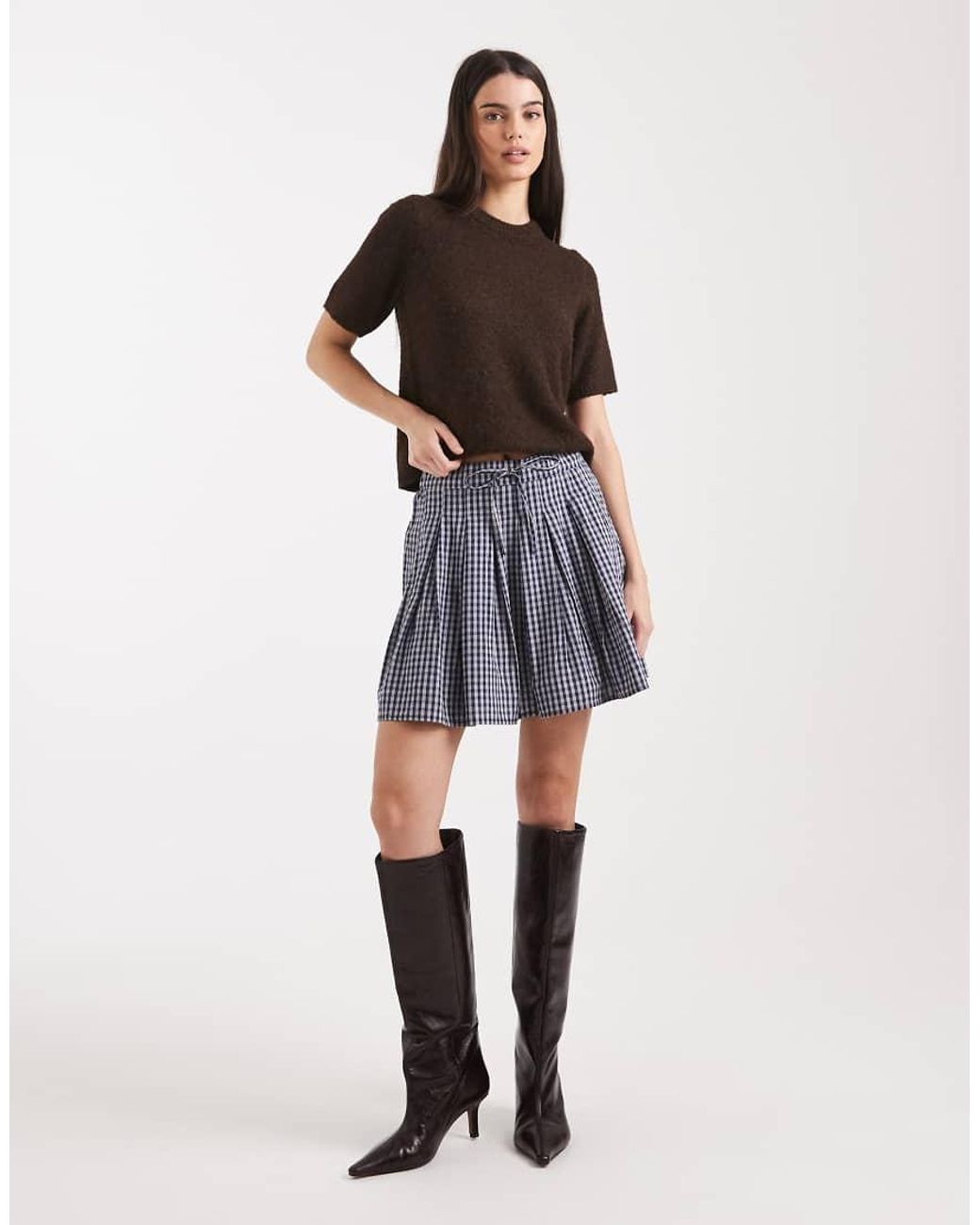 ONLY Blue Pleated Mini Skirt With Tie Waist