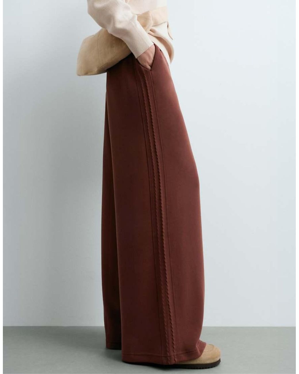 Oysho Red Soft-Touch Modal Wide-Leg Trousers