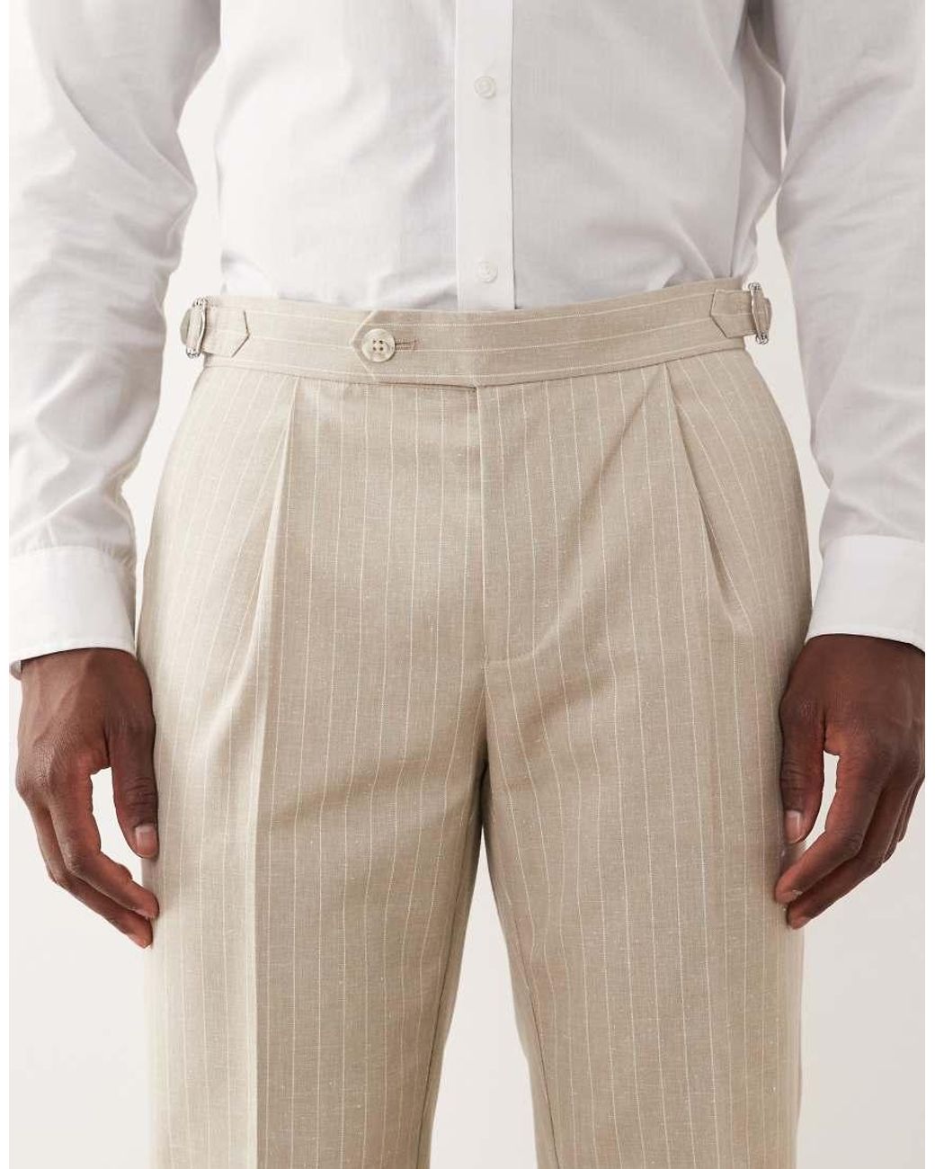 ASOS Natural Slim Suit Pants With Linen for men