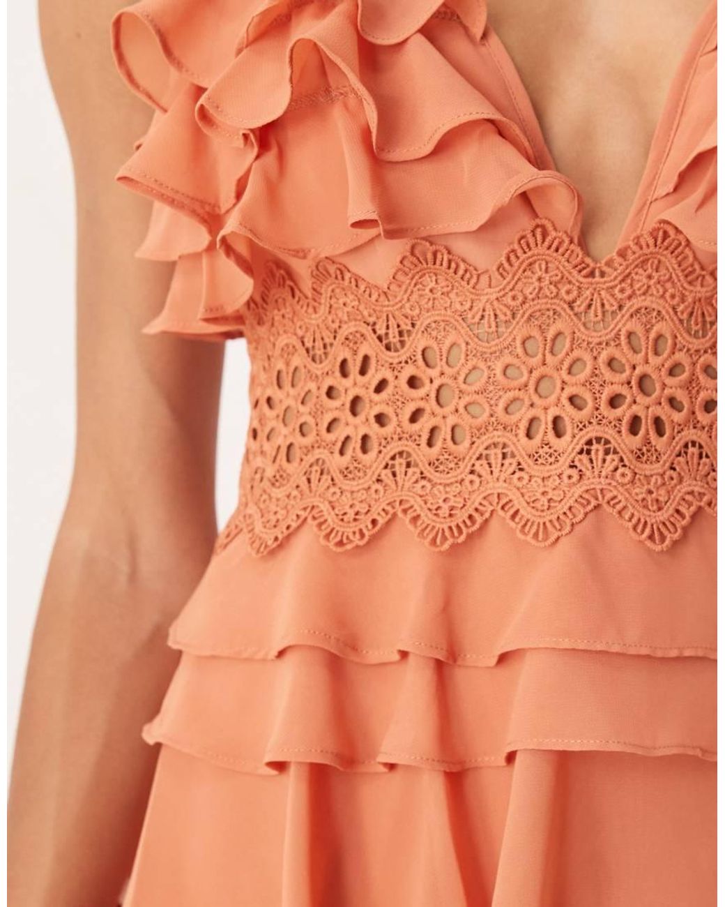 True Decadence Orange Tiered Ruffle V-Neck Maxi Dress