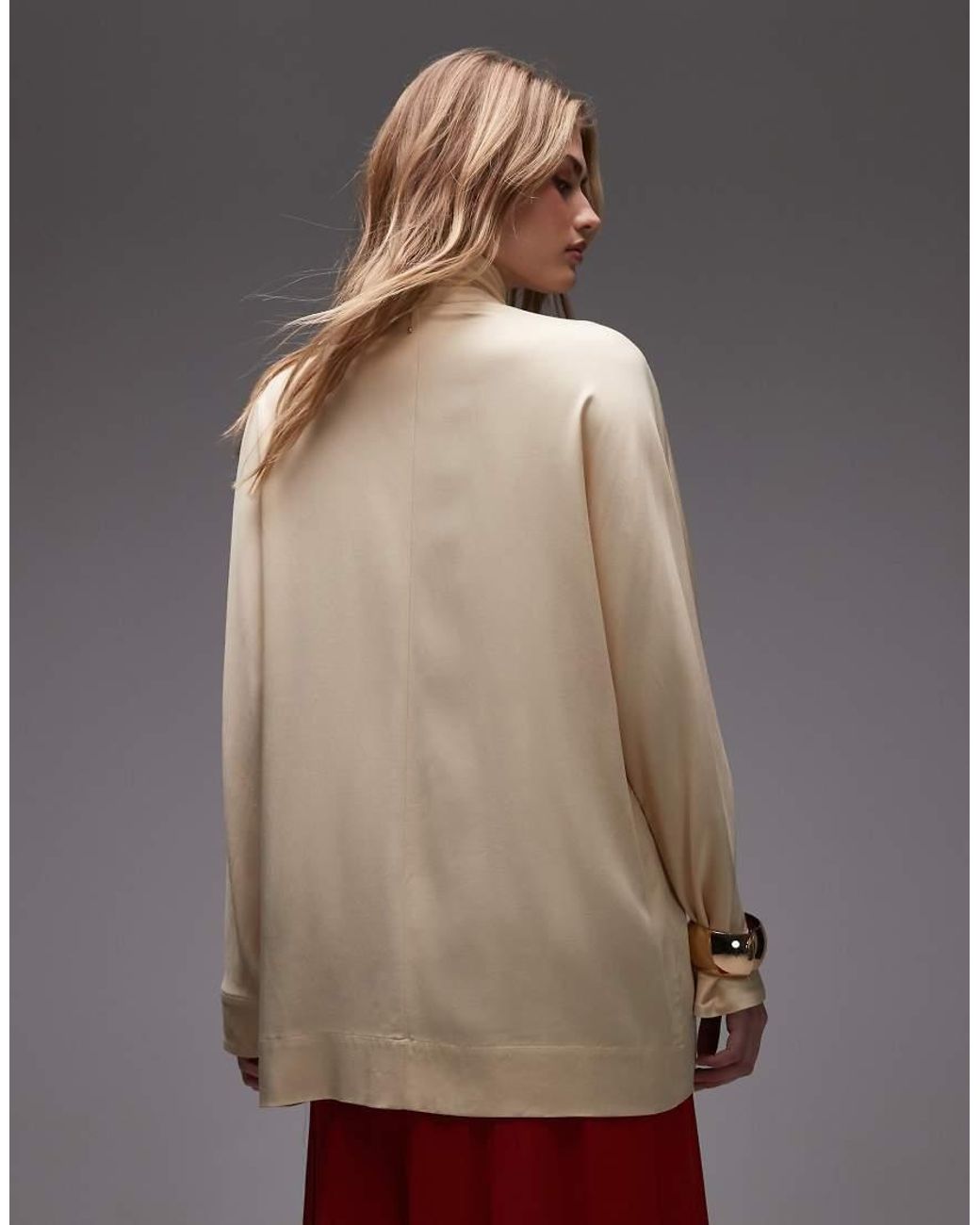 ASOS White Satin Shacket With Concealed Placket And High Neck Detail