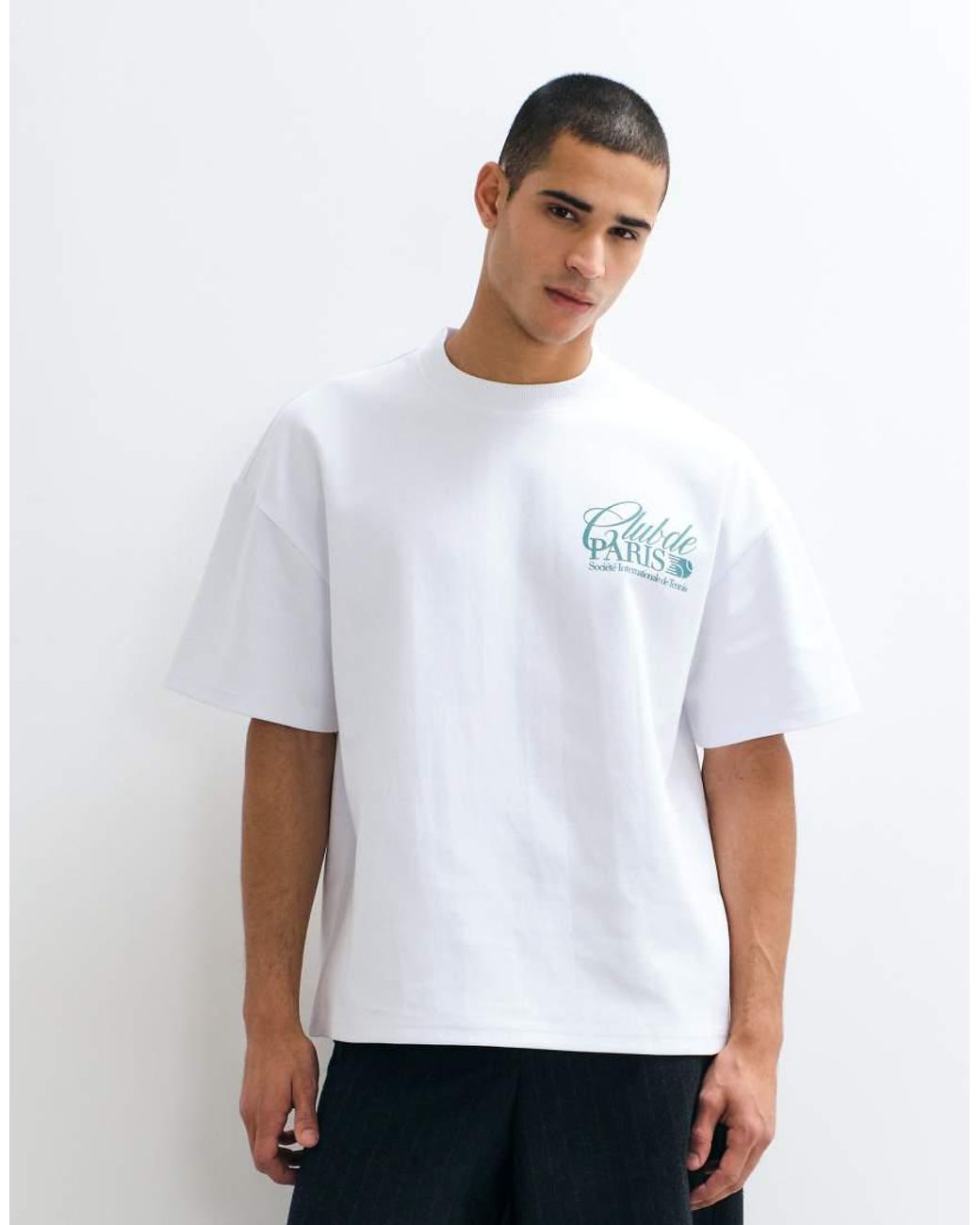 River Island White Oversized 'Club Paris Tennis' T-Shirt for men
