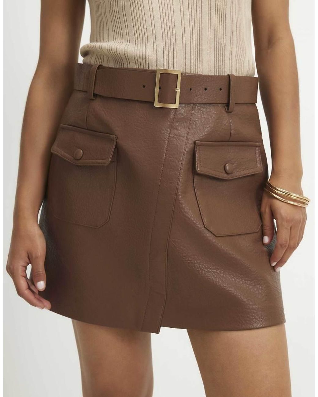 River Island Natural Utility Pocket Belted Mini Skirt
