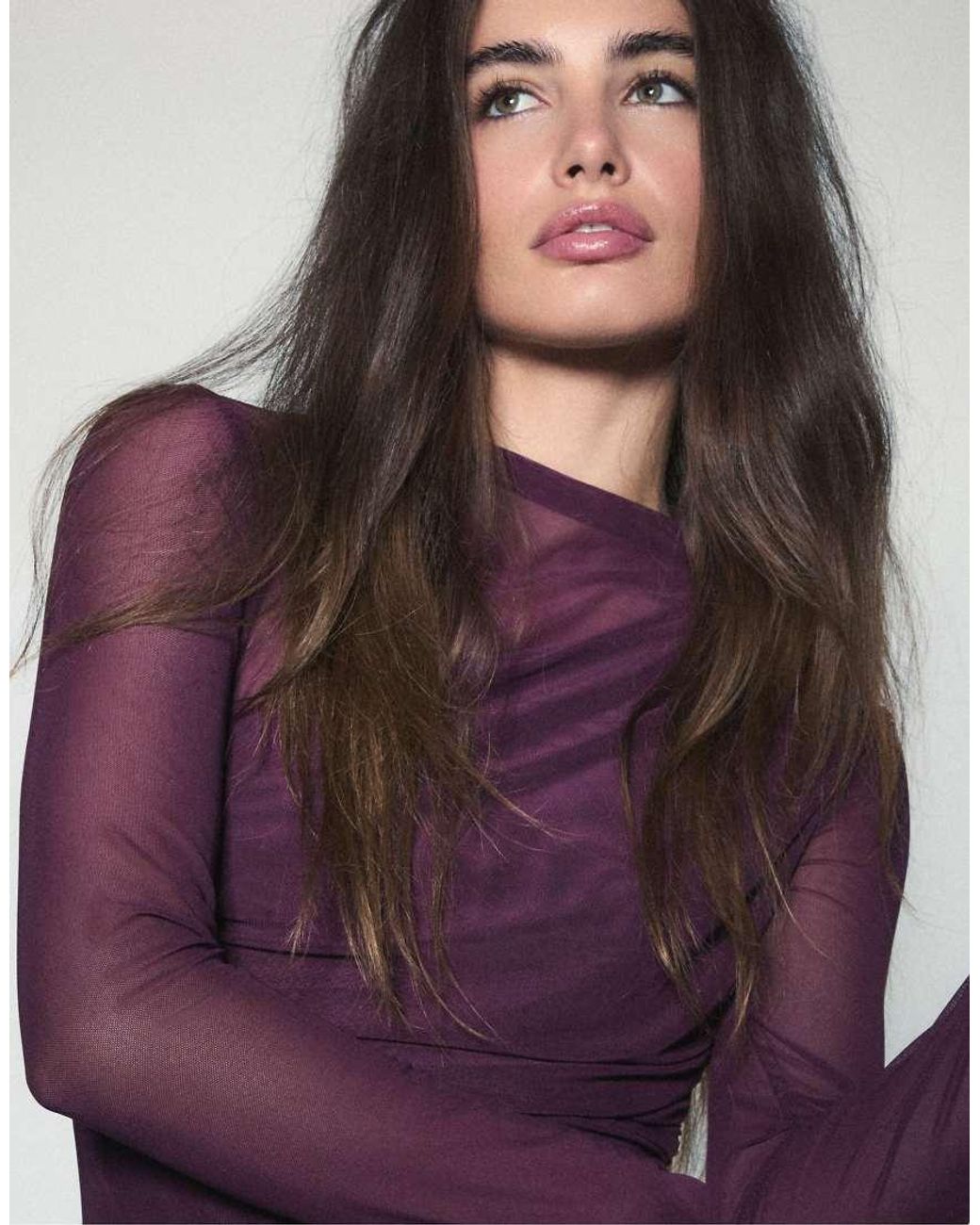 Stradivarius Blue Draped Mesh Long Sleeve Bodysuit
