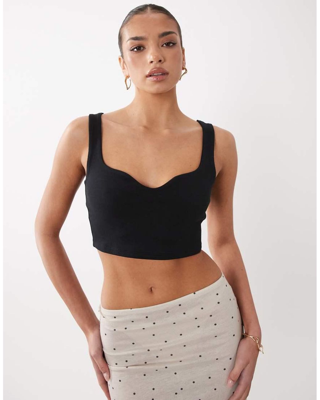 ASOS Black Compact Cotton Cropped Vest With Curved Neckline