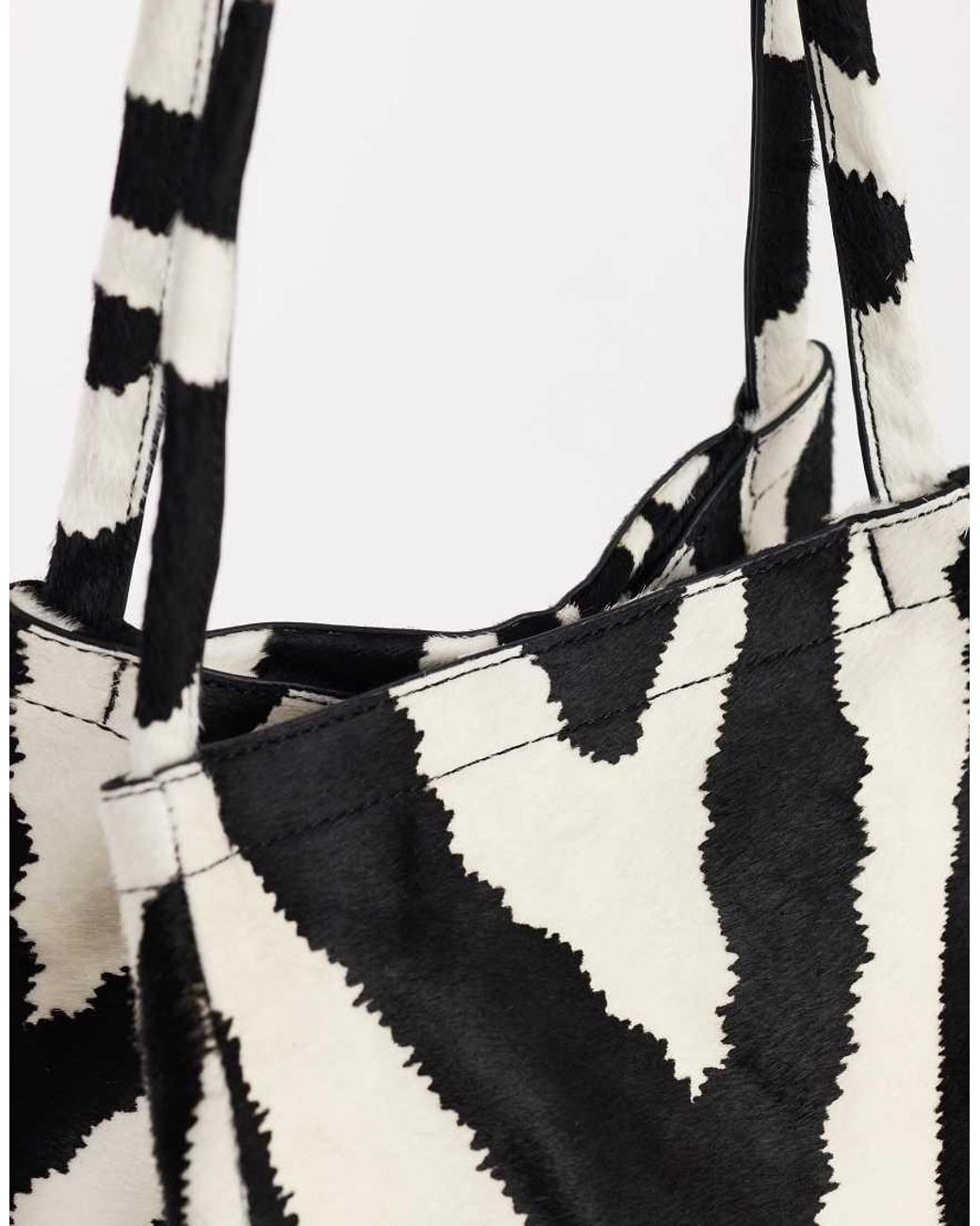 TOPSHOP White Singer Medium Real Hair On Leather Shoulder Bag