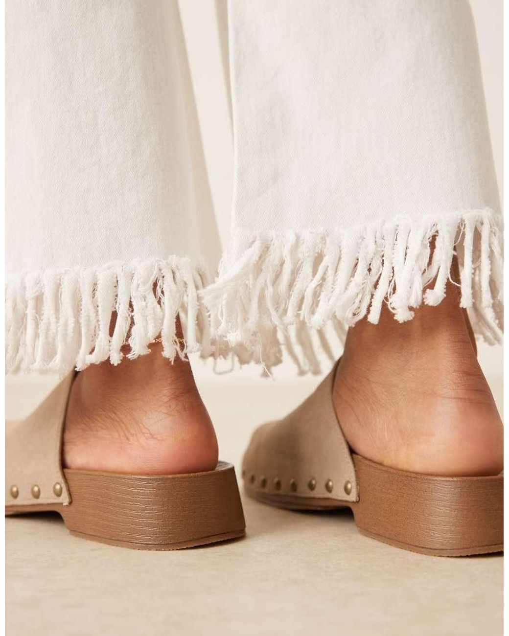 Glamorous Natural Mule Clogs With Studs