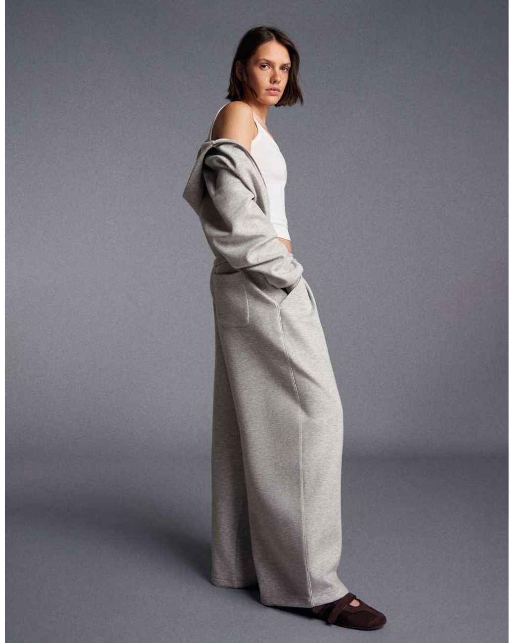 Bershka Gray Petite Modal Barrel Trousers