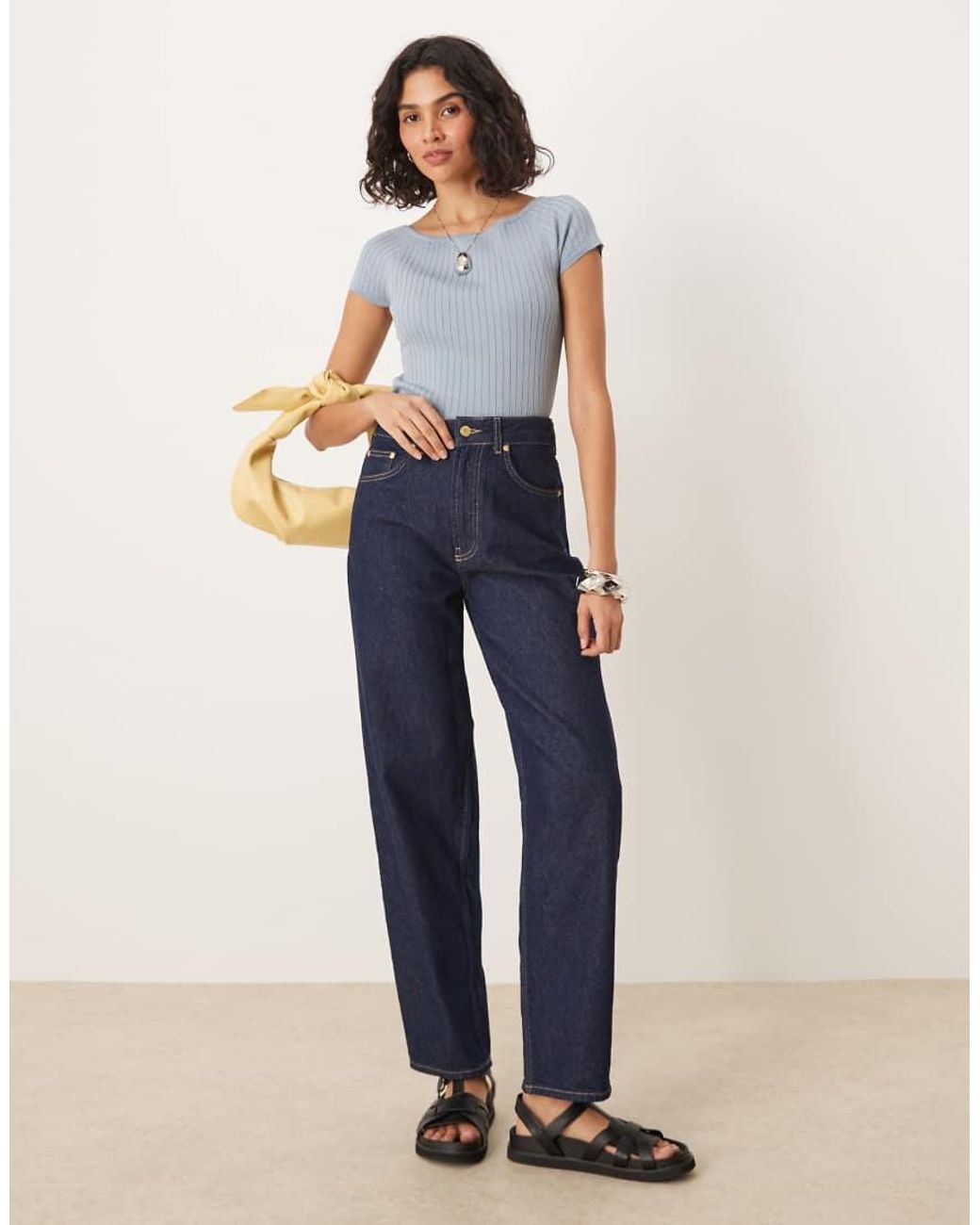 Aware Gray Ribbed Knit Off Shoulder Capped Sleeve Top