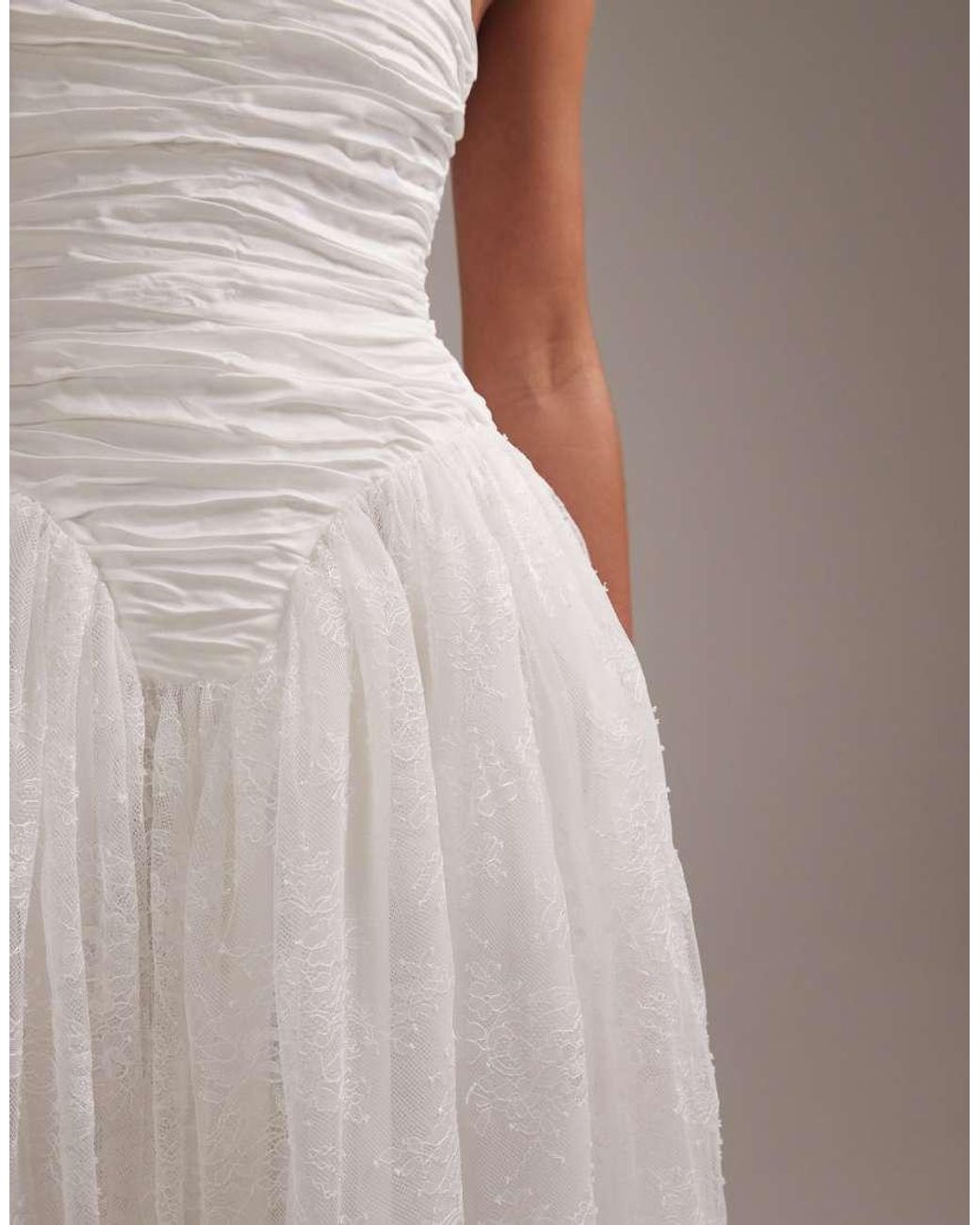 ASOS White Bridal Ruched Bust Cami Wedding Maxi Dress With Full Lace Skirt