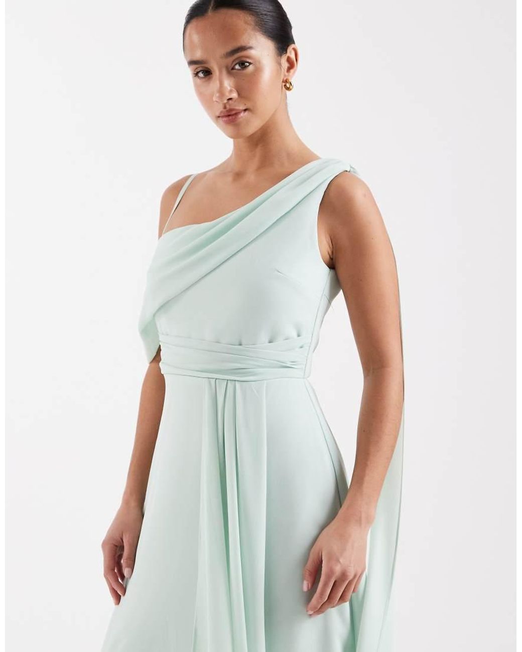 TFNC London White Bridesmaid Chiffon Fallen Shoulder Maxi Dress