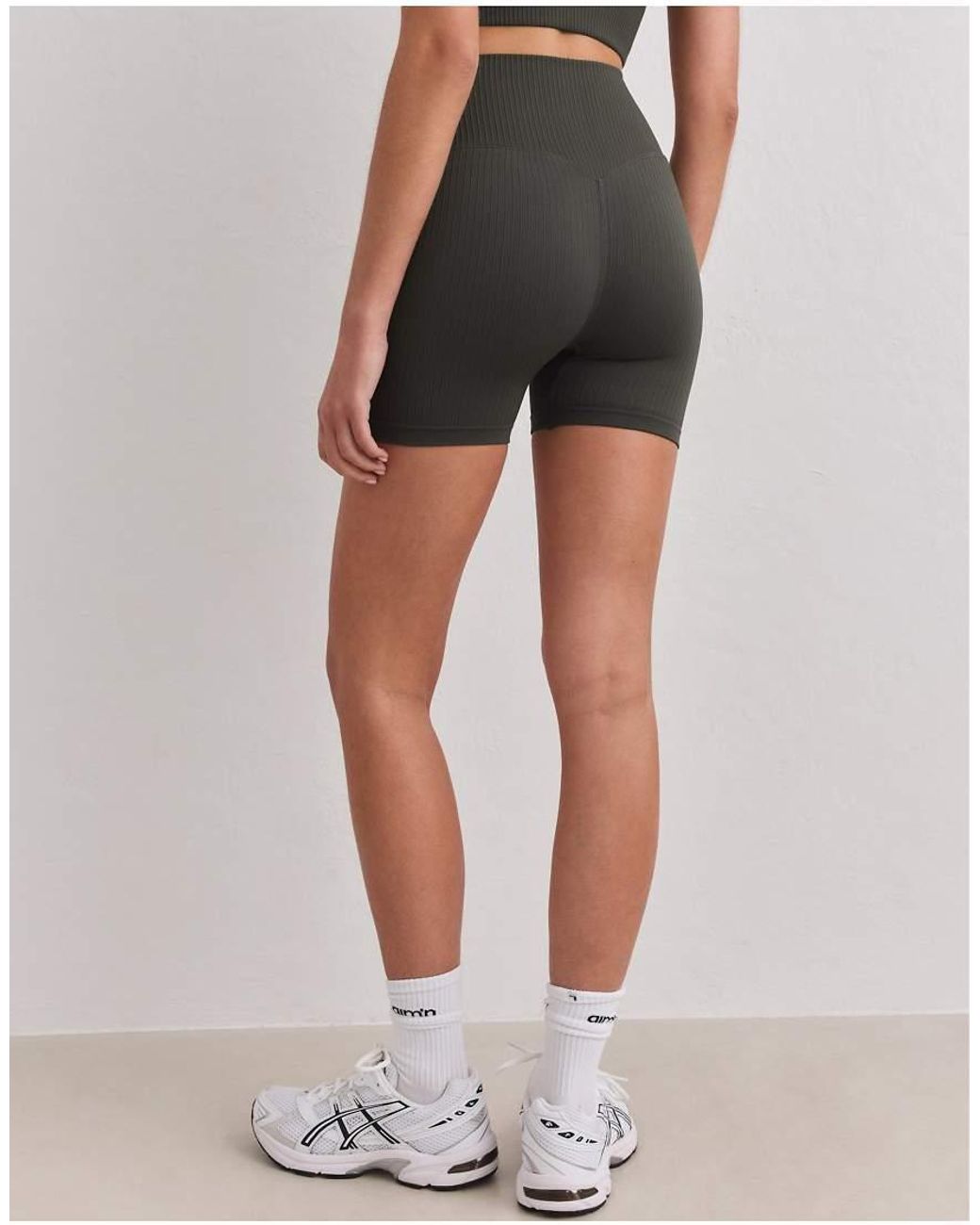 Aim'n Green Dark Ivy Ribbed Seamless Midi Shorts