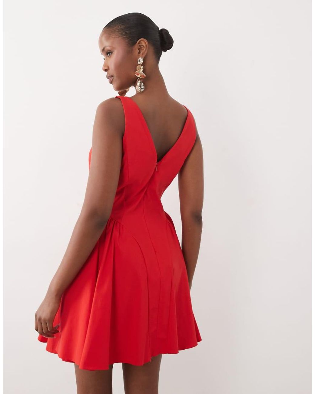 ASOS Red Scoop Neck Bengaline Structu Flippy Mini Dress