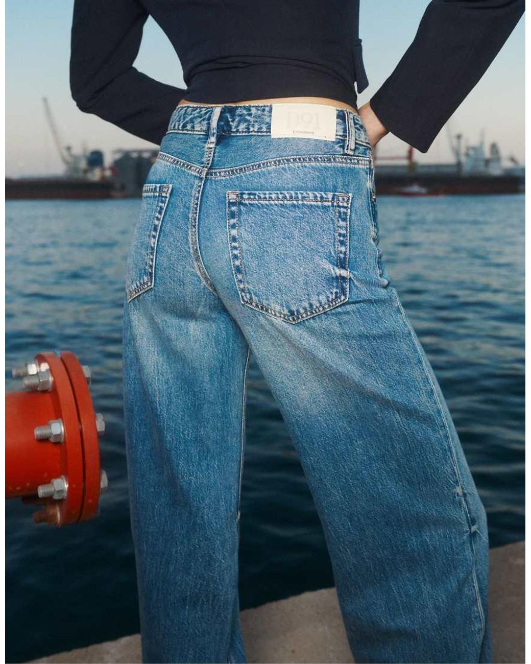 Stradivarius Blue D91 Low-Rise Wide-Leg Jeans