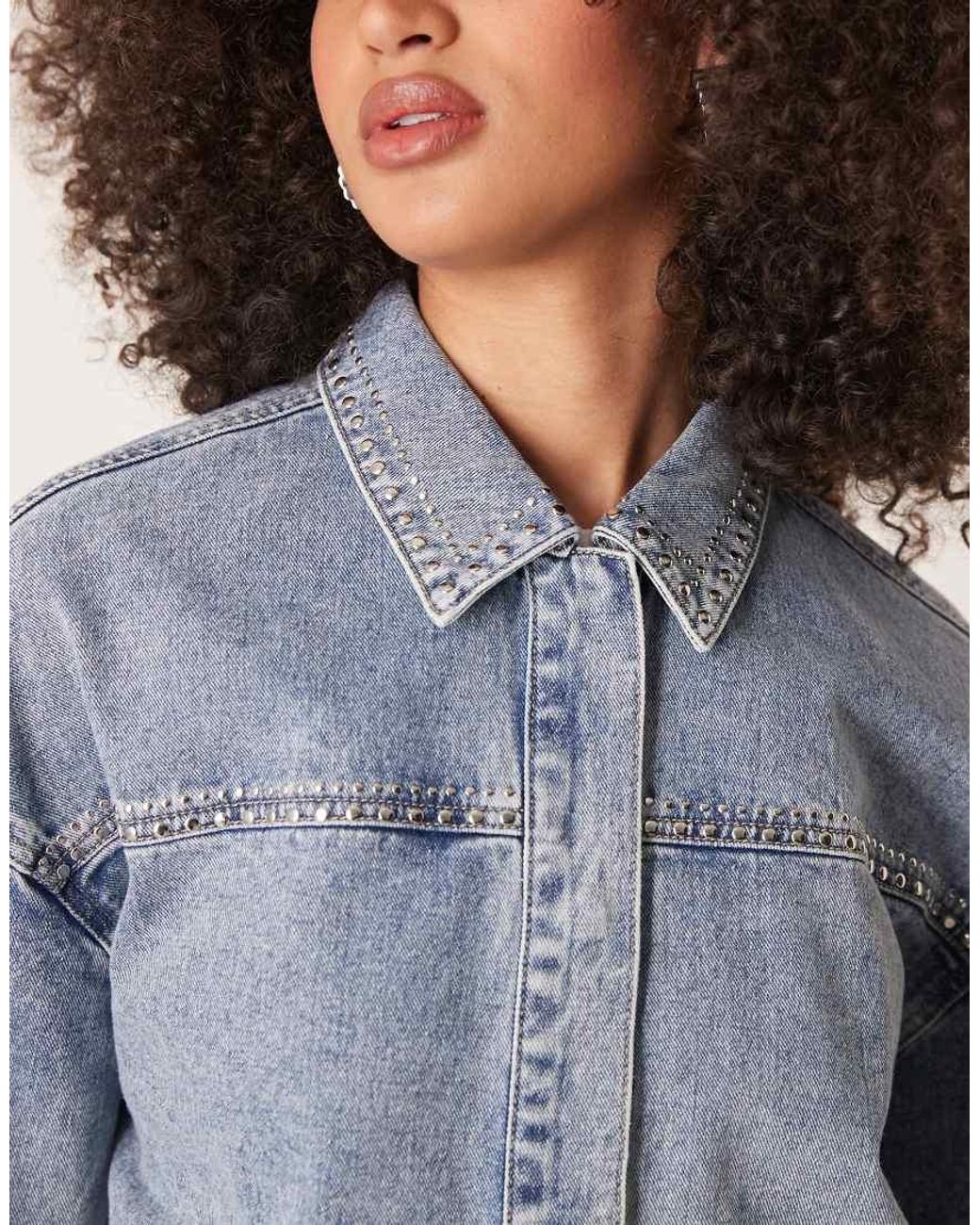 Jdy Blue Lightweight Cropped Denim Jacket With Studs