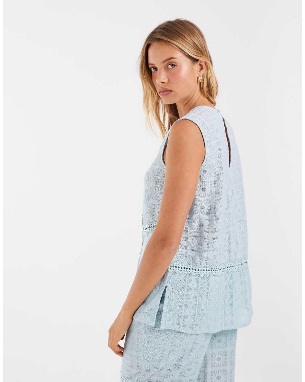 Object Blue Sleeveless Crochet And Lace Patchwork Top Co-ord