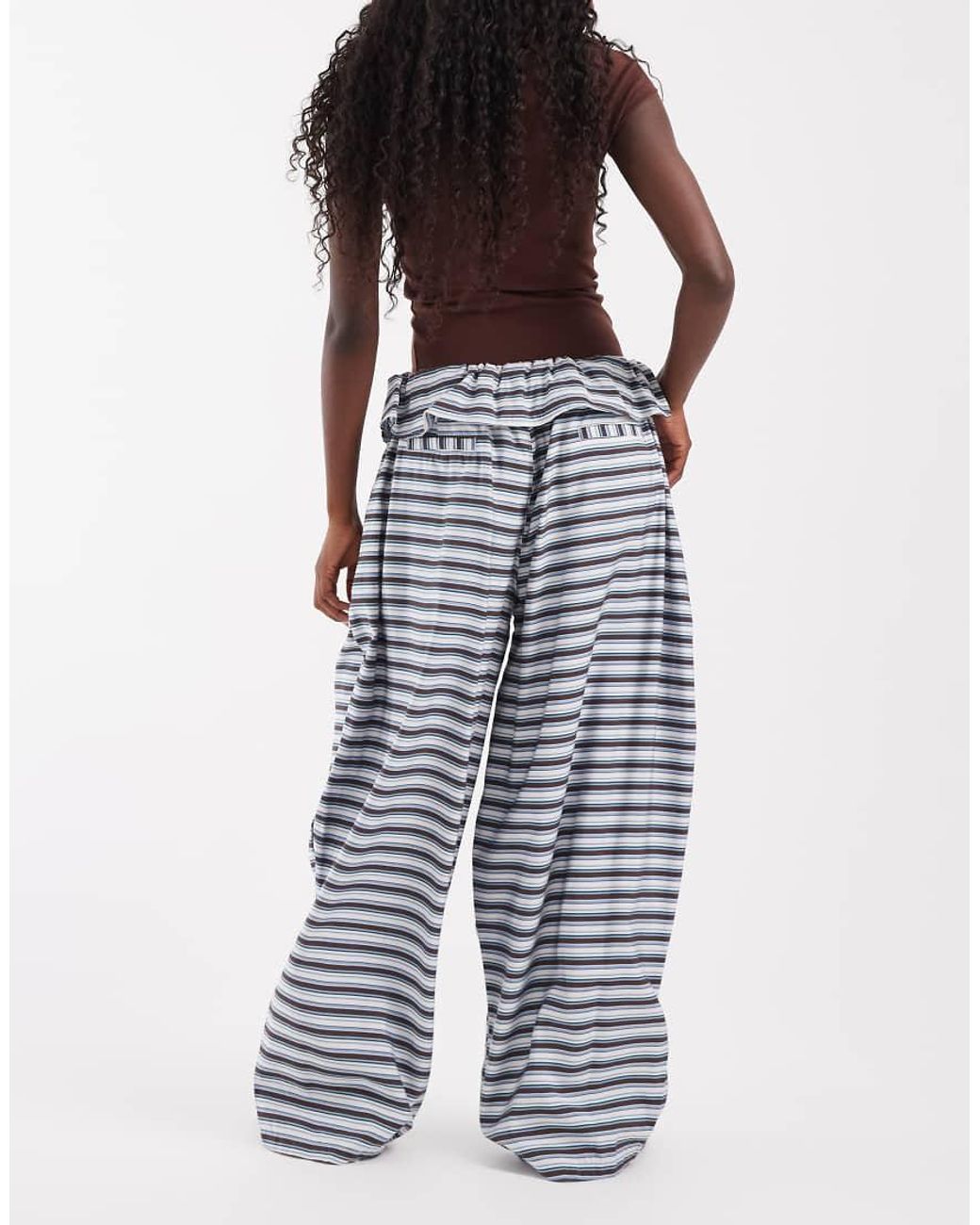 ASOS Blue Poplin Fold Over Pleated Wide Leg Trouser