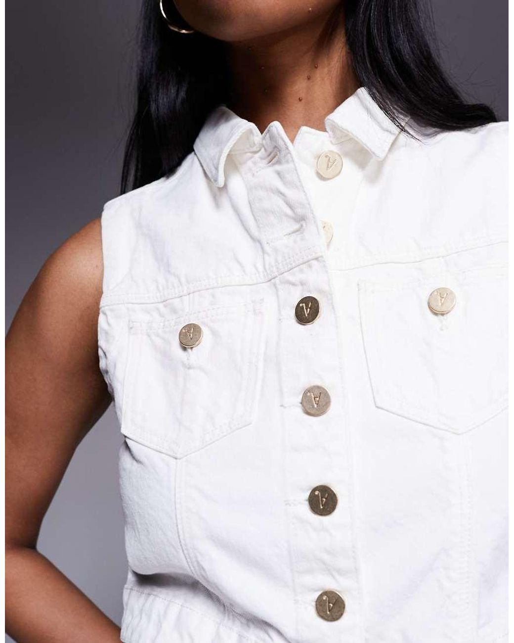 Abrand Jeans White Day Tripper Button Front Denim Vest