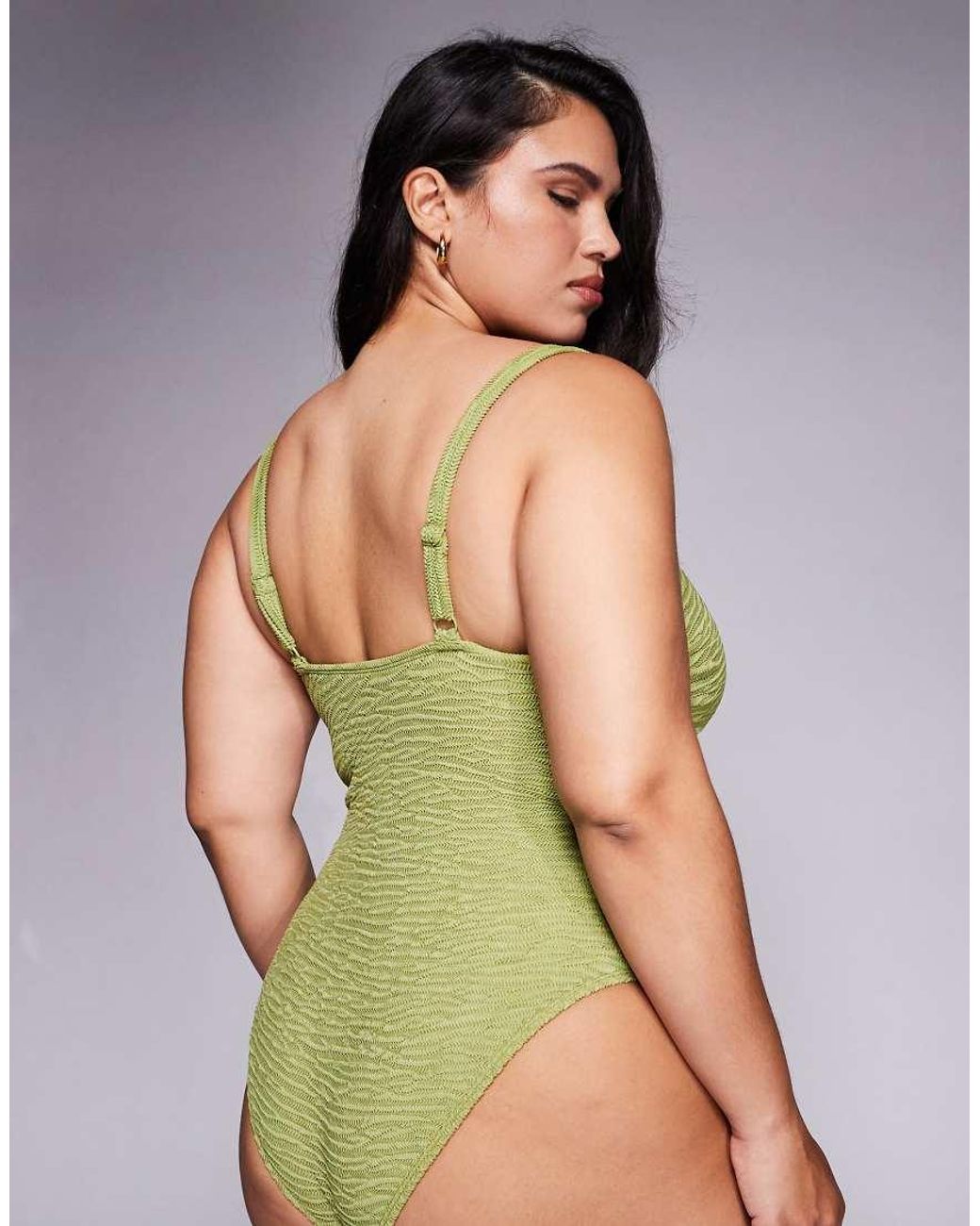 ASOS Green Asos Design Curve Laurie Twist Front Chain Link Bandeau Swimsuit