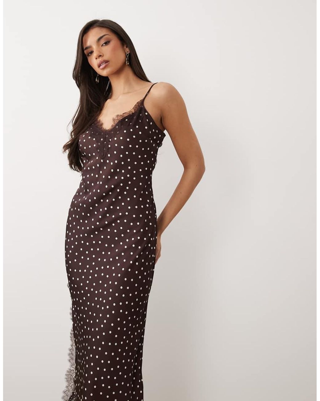 Forever New Natural Lace Trim Satin Midi Dress