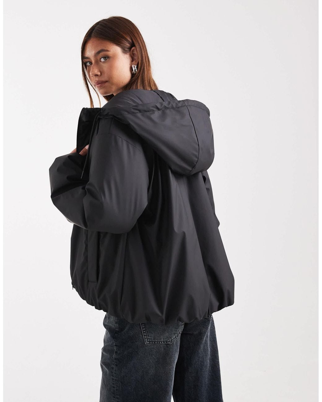 ASOS Black Rubberized Hooded Rainwear Bomber Jacket
