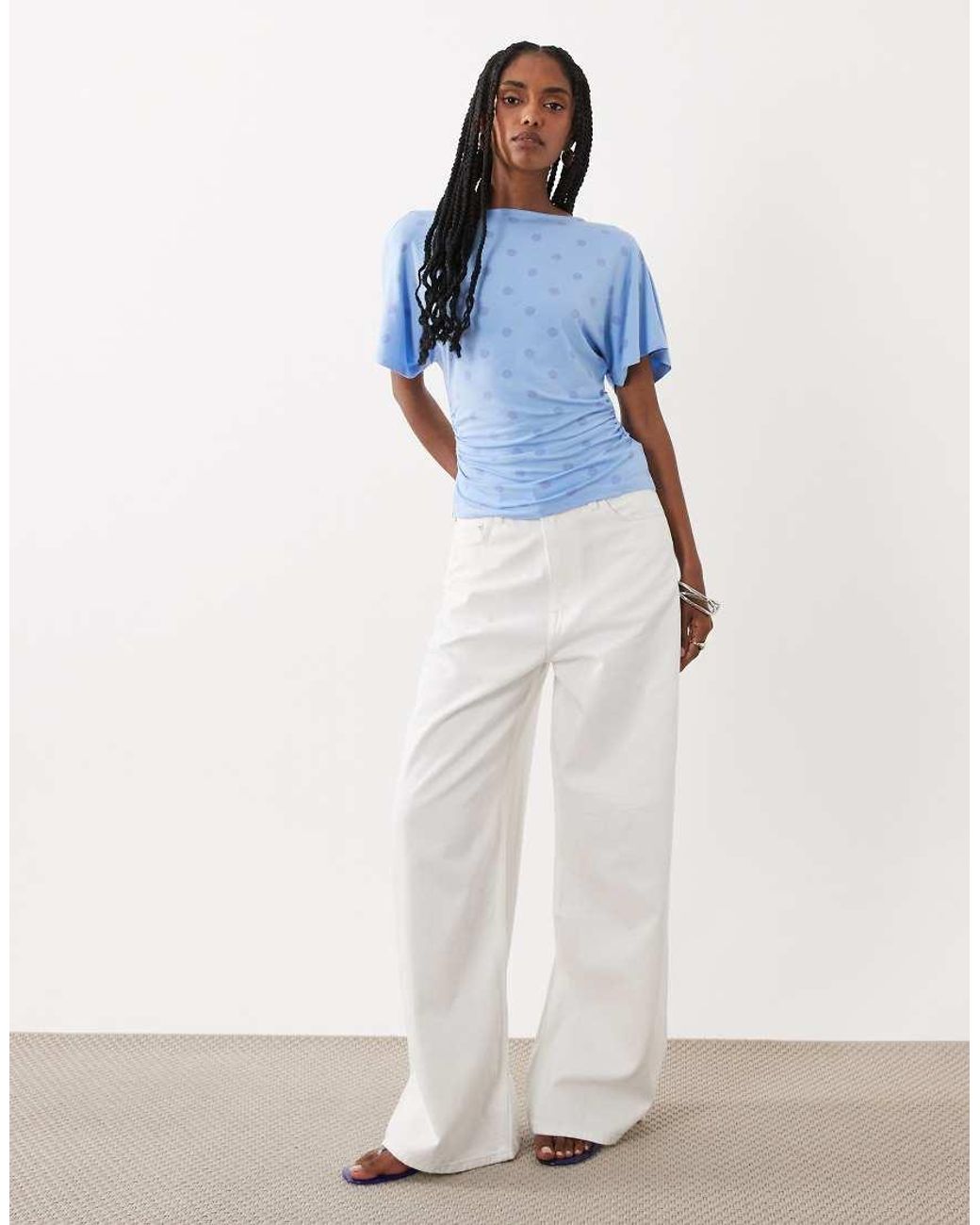 ASOS Blue Cinch Waist Angel Sleeve Tee With V Back Detail
