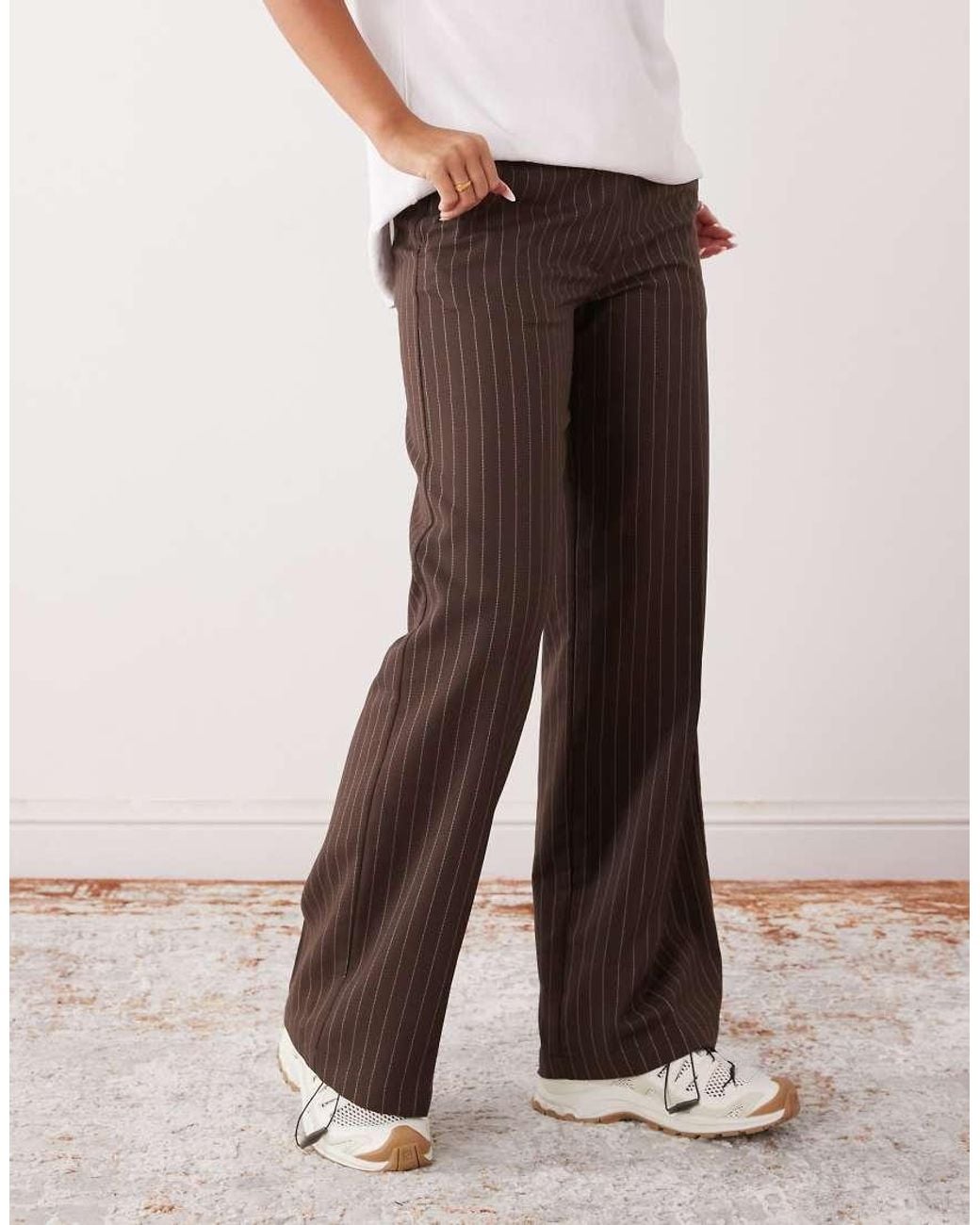 Monki Brown High Waist Wide Leg Tailored Trousers