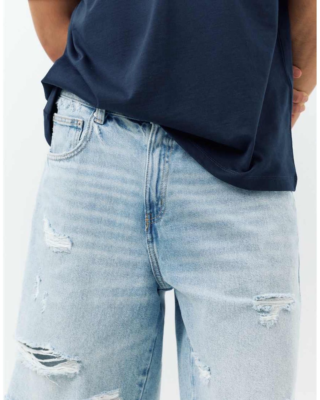 Pull&Bear Blue Straight-leg Denim Bermuda Shorts for men