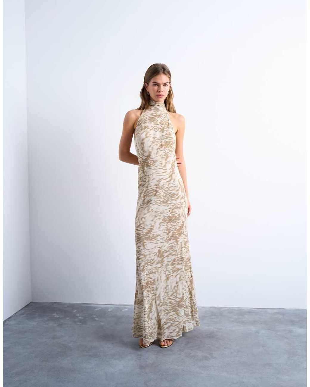 TOPSHOP White Full Neck Halter Midi Dress