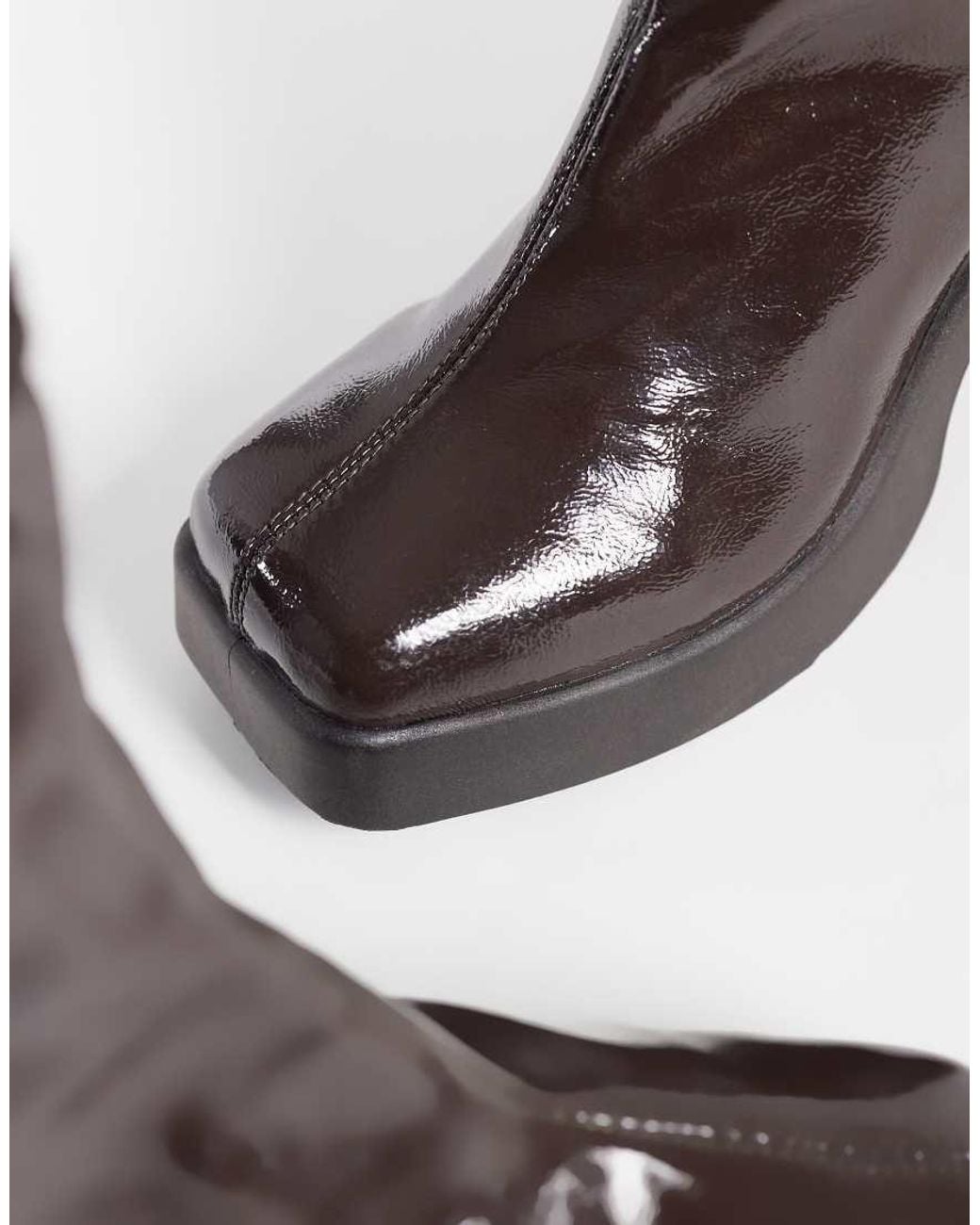 ASOS Black Edison Square Toe Chunky Heeled Sock Boots