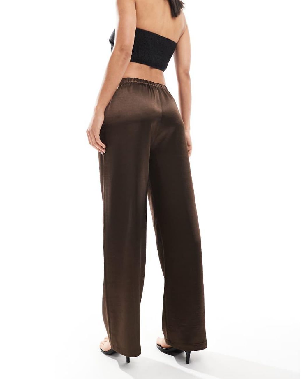 4th & Reckless Black Satin Straight Leg Tie Waist Trousers