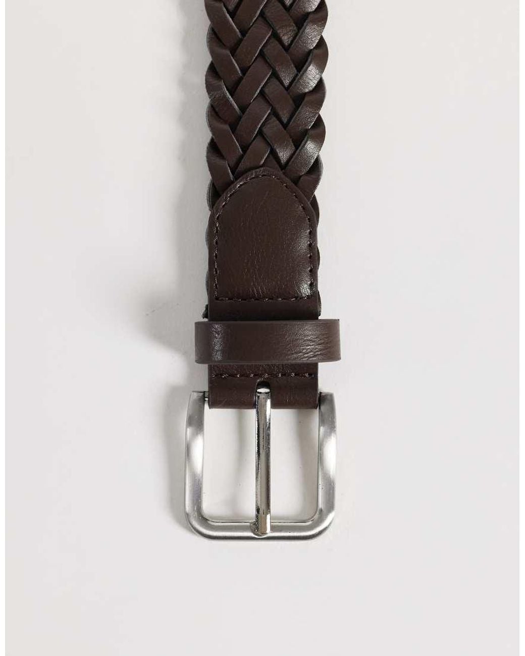 ASOS Gray Faux Leather Woven Belt With Brushed Buckle for men