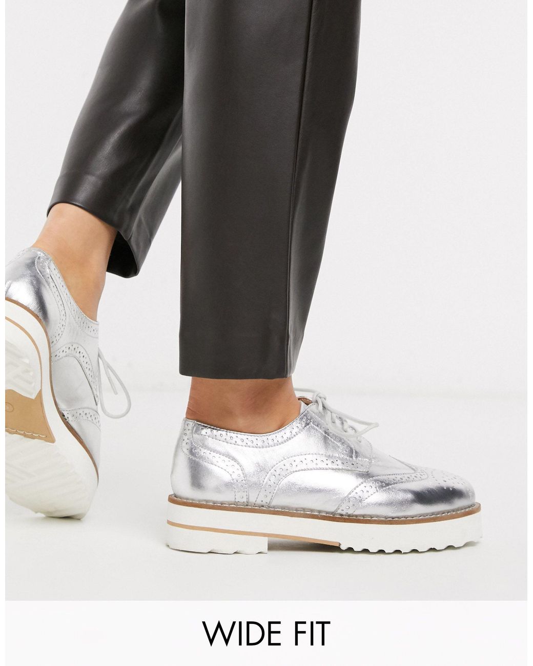 wide fit silver flat shoes