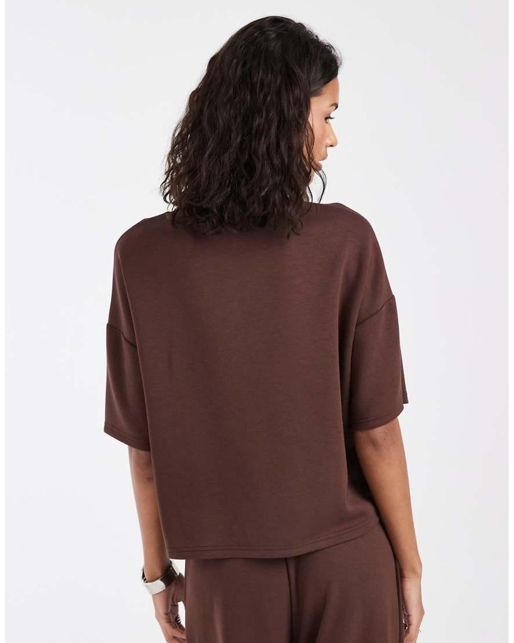 Pieces Brown Short Sleeve Slouchy Sweat Top Co-ord