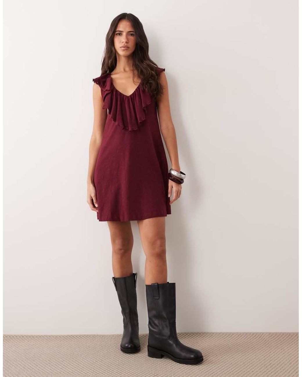 Miss Selfridge Red V-Neck Ruffle Mini Dress