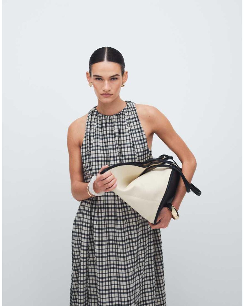 ASOS Gray Halter Neck Maxi Dress With Puff Hem
