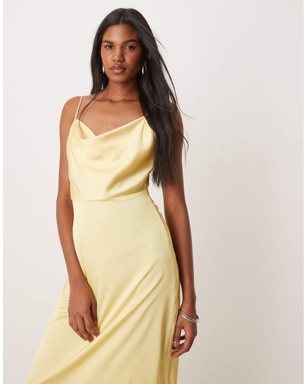 Vila Natural Satin Cowl Neck Maxi Dress