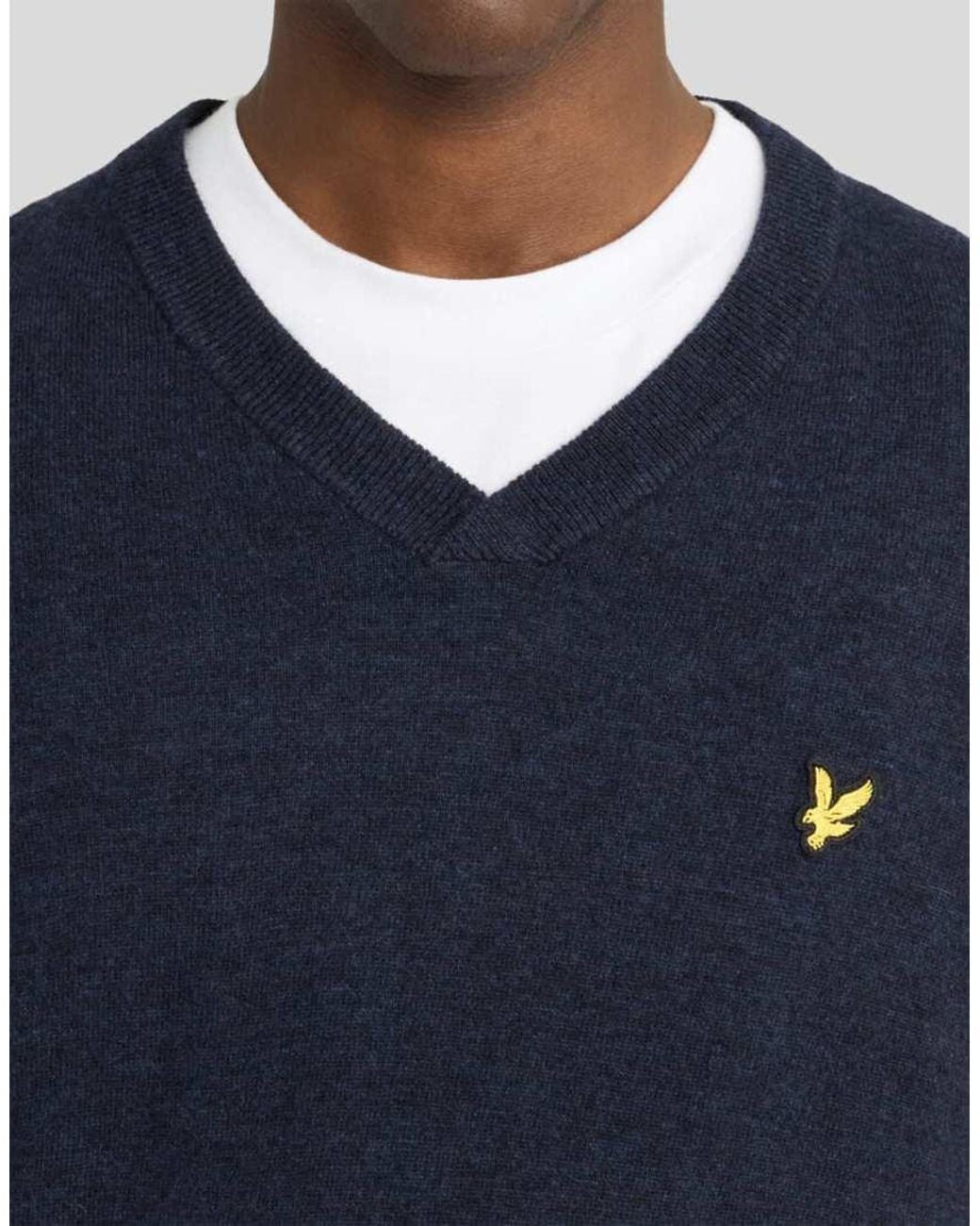 Lyle & Scott Blue Mid Knits Lambswool Blend V Neck Jumper for men