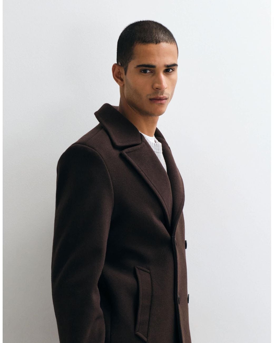 Threadbare Black Faux Wool Double Breasted Jacket for men