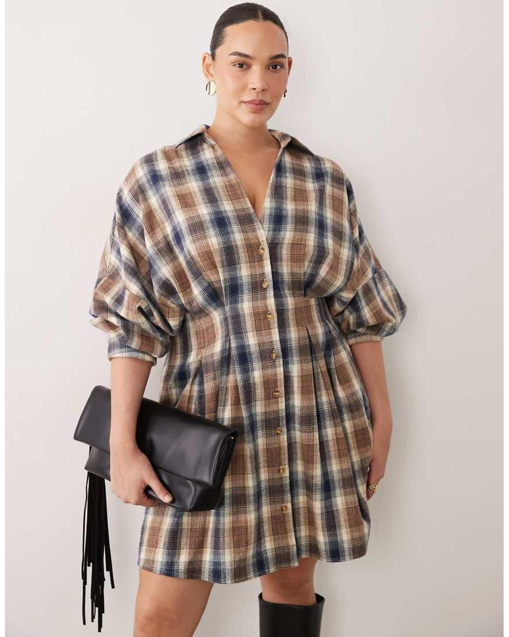 ASOS Natural Asos Design Curve Nipped Waist Mini Shirt Dress