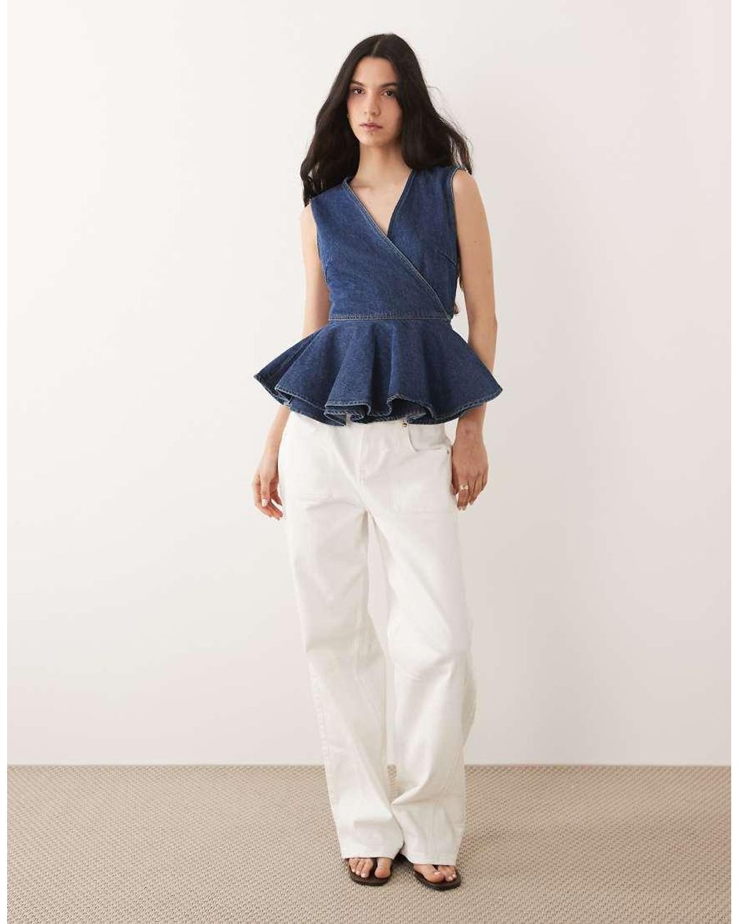 River Island Blue Peplum Tie Denim Top